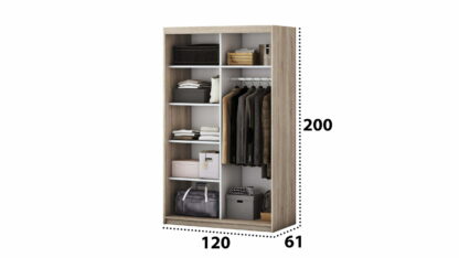 Set Dormitor Beta, sonoma, dulap 120 cm, pat 140x200 cm, 2 noptiere, comoda - imagine 4