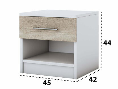 Set Dormitor Beta, alb / sonoma, dulap 120 cm, pat 140x200 cm, 2 noptiere, comoda - imagine 6