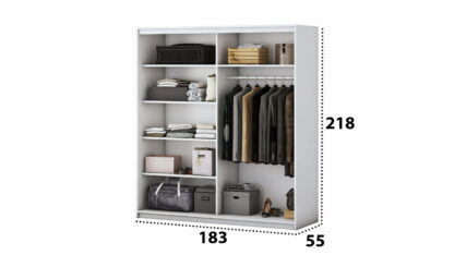 Set Dormitor Beta, alb / sonoma, dulap 183 cm, pat 140×200 cm, 2 noptiere, comoda - imagine 4