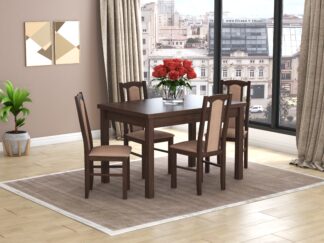 Set masa extensibila 120x150cm cu 4 scaune tapitate, MB-13 Max5 si S-37 Boss7 O15, nuc, lemn masiv de fag, stofa