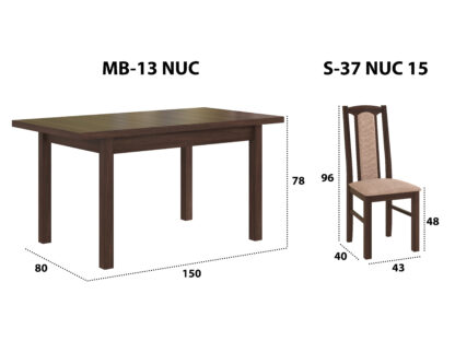 Set masa extensibila 120x150cm cu 4 scaune tapitate, MB-13 Max5 si S-37 Boss7 O15, nuc, lemn masiv de fag, stofa - imagine 10
