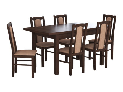 Set masa extensibila 120x150cm cu 6 scaune tapitate, MB-13 Max5 si S-37 Boss7 O15, nuc, lemn masiv de fag, stofa - imagine 3