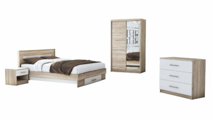 Set Dormitor Beta, sonoma / alb, dulap 120 cm, pat 140x200 cm, 2 noptiere, comoda - imagine 2