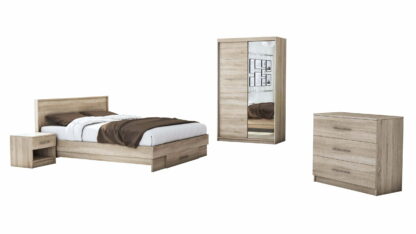 Set Dormitor Beta, sonoma, dulap 120 cm, pat 140x200 cm, 2 noptiere, comoda - imagine 2