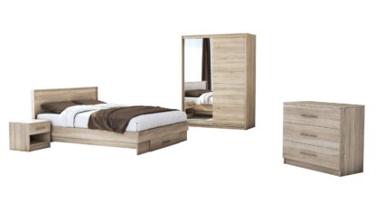 Set Dormitor Beta, sonoma, dulap 183 cm, pat 140×200 cm, 2 noptiere, comoda - imagine 2