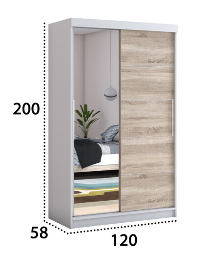 Dressing Beta alb/sonoma 120x200x58 cm cu oglinda - imagine 2