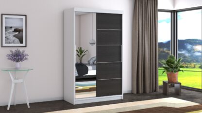 Dressing Beta alb/wenge 120x200x58 cm cu oglinda
