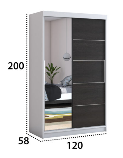 Dressing Beta alb/wenge 120x200x58 cm cu oglinda - imagine 2