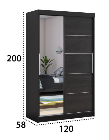 Dressing Beta wenge 120x200x58 cm cu oglinda - imagine 2