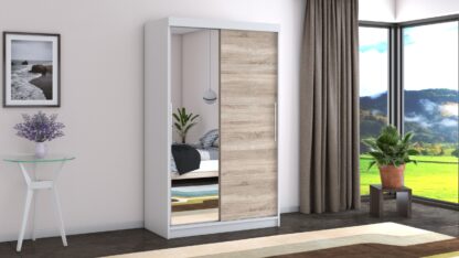 Dressing Beta alb/sonoma 120x200x58 cm cu oglinda