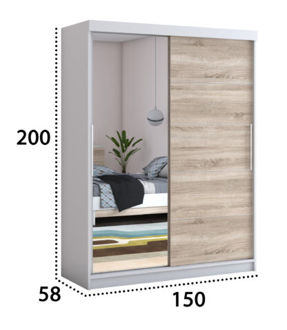 Dressing Beta alb/sonoma 150x200x58 cm cu oglinda - imagine 5