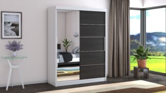 Dressing Beta alb/wenge 150x200x58 cm cu oglinda