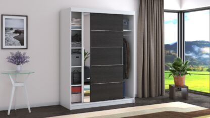 Dressing Beta alb/wenge 150x200x58 cm cu oglinda - imagine 2