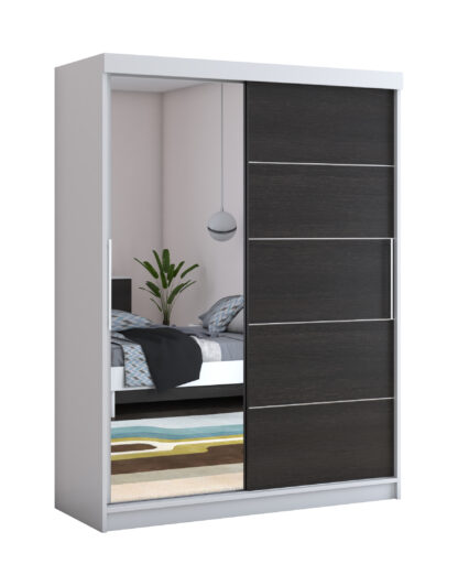 Dressing Beta alb/wenge 150x200x58 cm cu oglinda - imagine 4