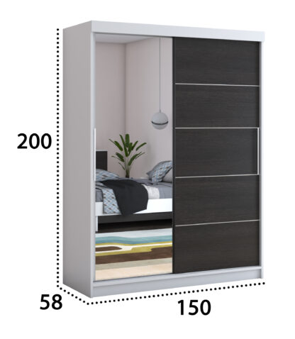 Dressing Beta alb/wenge 150x200x58 cm cu oglinda - imagine 5