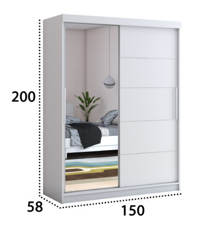 Dressing Beta alb 150x200x58 cm cu oglinda - imagine 2
