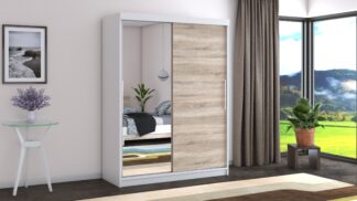 Dressing Beta alb/sonoma 150x200x58 cm cu oglinda