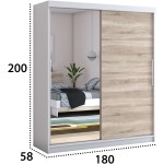 Dressing Beta alb/sonoma 180x200x58 cm cu oglinda - imagine 2