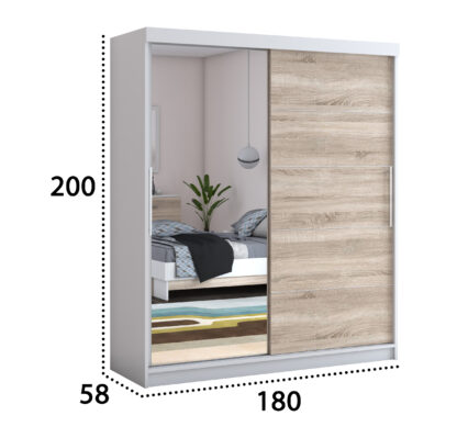 Dressing Beta alb/sonoma 180x200x58 cm cu oglinda - imagine 2