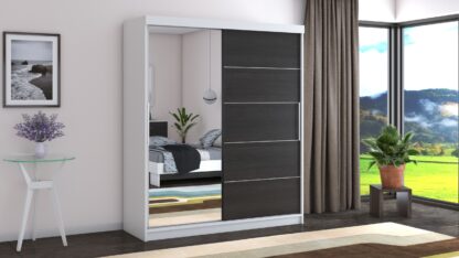 Dressing Beta alb/wenge 180x200x58 cm cu oglinda