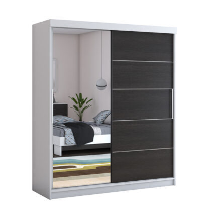 Dressing Beta alb/wenge 180x200x58 cm cu oglinda - imagine 5