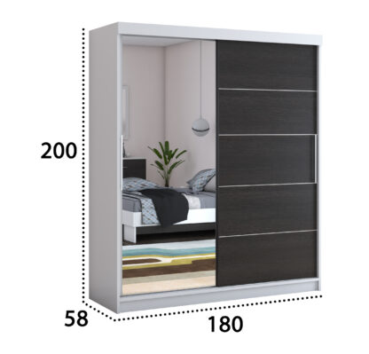 Dressing Beta alb/wenge 180x200x58 cm cu oglinda - imagine 4