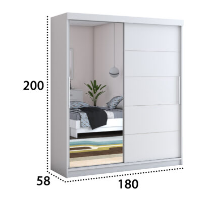 Dressing Beta alb 180x200x58 cm cu oglinda - imagine 5