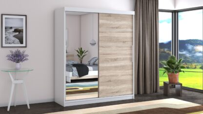 Dressing Beta alb/sonoma 180x200x58 cm cu oglinda
