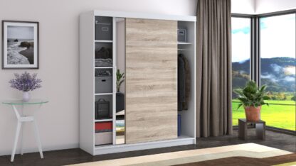 Dressing Beta alb/sonoma 180x200x58 cm cu oglinda - imagine 5