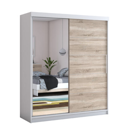 Dressing Beta alb/sonoma 180x200x58 cm cu oglinda - imagine 3