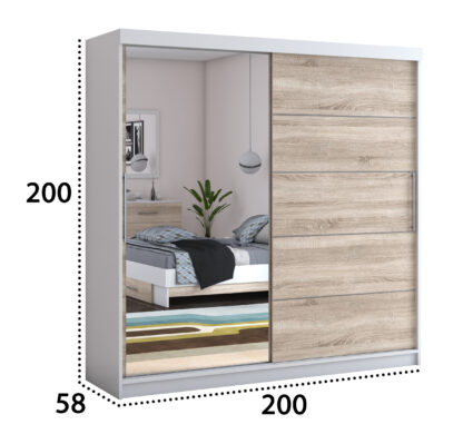Dressing Beta alb/sonoma 200x200x58 cm cu oglinda - imagine 3