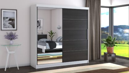 Dressing Beta alb/wenge 200x200x58 cm cu oglinda