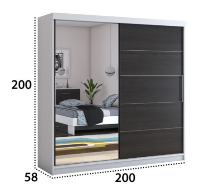 Dressing Beta alb/wenge 200x200x58 cm cu oglinda - imagine 2