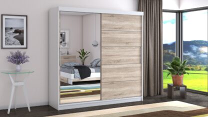 Dressing Beta alb/sonoma 200x200x58 cm cu oglinda