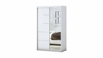 Set Dormitor Beta, alb, dulap 120 cm, pat 140x200 cm, 2 noptiere, comoda - imagine 3