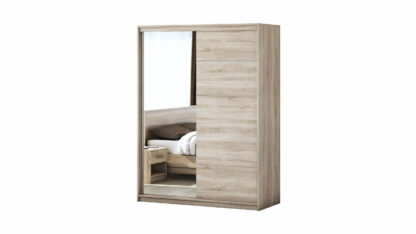 Set Dormitor Beta, sonoma / alb, dulap 150 cm, pat 140×200 cm, 2 noptiere, comoda - imagine 4