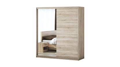 Set Dormitor Beta, sonoma / alb, dulap 183 cm, pat 140×200 cm, 2 noptiere, comoda - imagine 3