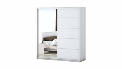 Set Dormitor Beta, alb, dulap 183 cm, pat 140×200 cm, 2 noptiere, comoda - imagine 7