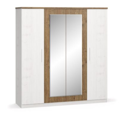 Set Dormitor Markos, Alb/Stejar inchis, Dulap 200 cm, Pat 160×200 cm, 2 noptiere, comoda - imagine 4