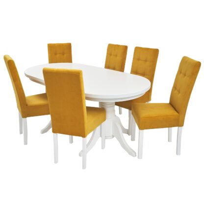 Set masa fixa 180 cm cu 6 scaune tapitate, MB-81 si T6 Lux S101, Alb, lemn masiv, stofa - imagine 5