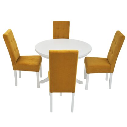 Set masa fixa 100 cm cu 4 scaune tapitate, MB-80 si T6 Lux 101, Alb, lemn masiv, stofa - imagine 2