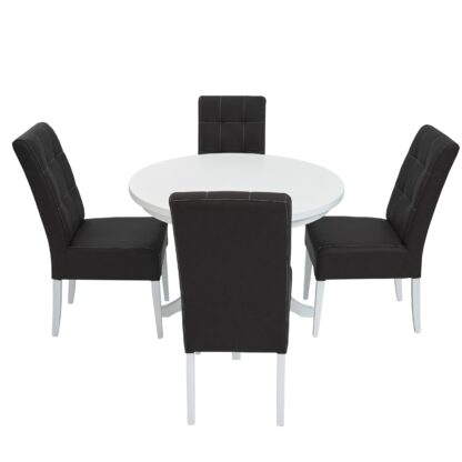 Set masa fixa 100 cm cu 4 scaune tapitate, MB-80 si Sonia, Alb/Negru, lemn masiv, piele ecologica - imagine 2