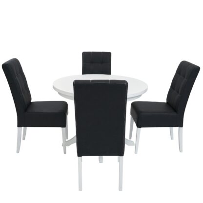 Set masa fixa 100 cm cu 4 scaune tapitate, MB-80 si Sonia, Alb/Maro, lemn masiv, piele ecologica - imagine 4