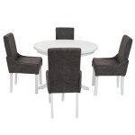 Set masa fixa 100 cm cu 4 scaune tapitate, MB-80 si T13 Z14, Alb, lemn masiv, stofa - imagine 4