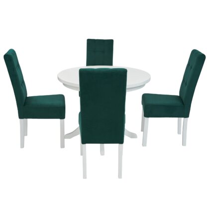 Set masa fixa 100 cm cu 4 scaune tapitate, MB-80 si T6 Lux S99, Alb, lemn masiv, stofa - imagine 4