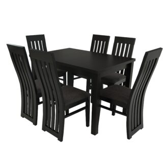 Set masa extensibila 120x150 cm cu 6 scaune tapitate, MB-13 Max5 si S-104 SM, Wenge, lemn masiv, stofa