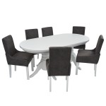 Set masa fixa 180 cm cu 6 scaune tapitate, MB-81 si T13 Z14, Alb, lemn masiv, stofa - imagine 2