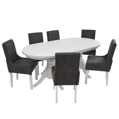 Set masa fixa 180 cm cu 6 scaune tapitate, MB-81 si T13 Z14, Alb, lemn masiv, stofa - imagine 2