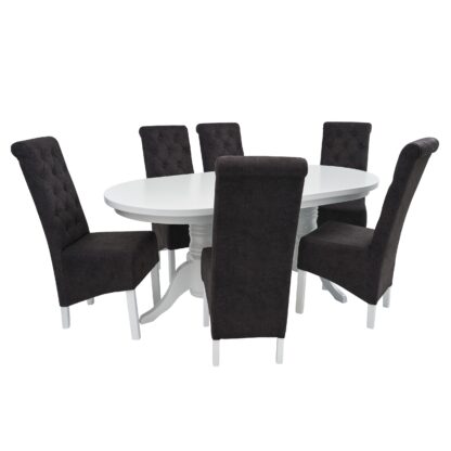 Set masa fixa 180 cm cu 6 scaune tapitate, MB-81 si T14 Z15, Alb, lemn masiv, stofa - imagine 5