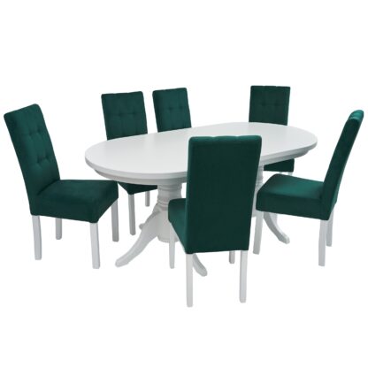 Set masa fixa 180 cm cu 6 scaune tapitate, MB-81 si T6 Lux S99, Alb, lemn masiv, stofa - imagine 4